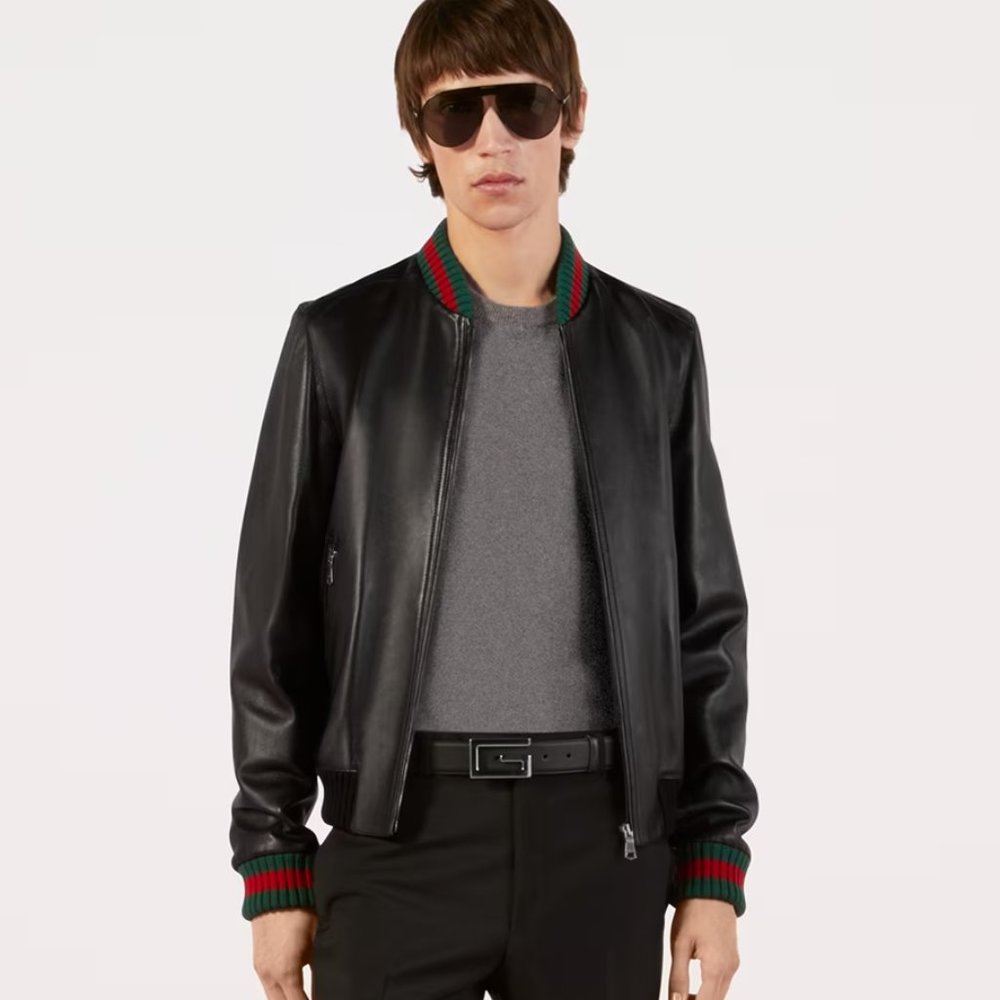 Gucci Leather Jacket with Web